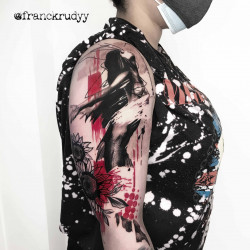 flowers and a woman trash polka tattoo