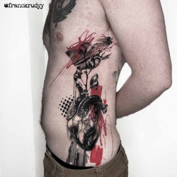 heart trash polka tattoo