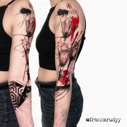 flowers in red trash polka tattoo
