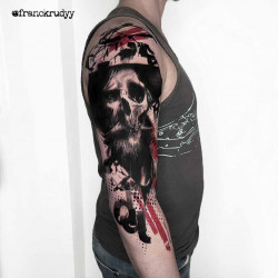 skull trash polka tattoo