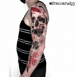 trash polka tattoo work by Artist Frank Rudy Voorhees New Jersey Alter House Tattoo Studio